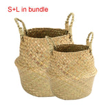 Handmade Bamboo Storage Basket Folding Clthoes Laundry Basket Straw Wicker Rattan Seagrass Belly Garden Flower Pot Plant Basket