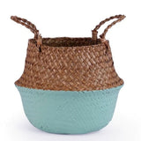 Handmade Bamboo Storage Baskets Foldable Laundry Straw Patchwork Wicker Rattan Seagrass Belly Garden Flower Pot Plante Basket