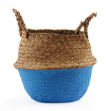 Handmade Bamboo Storage Baskets Foldable Laundry Straw Patchwork Wicker Rattan Seagrass Belly Garden Flower Pot Plante Basket